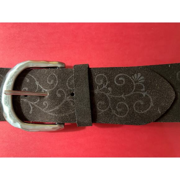 J. Jill Size Large Genuine Leather BELT 2.5" Wide Brown Embossed Scroll Flourish - Picture 1 of 4